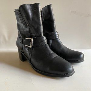 Blondo Black Heel Leather Boots Women Zip Up + Buckle Size 8M Waterproof